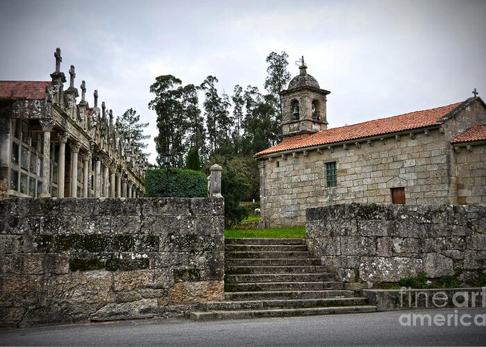 Cemetery Greeting Card featuring the photograph Church And Cemetery In A Small Village In Galicia by RicardMN Photography