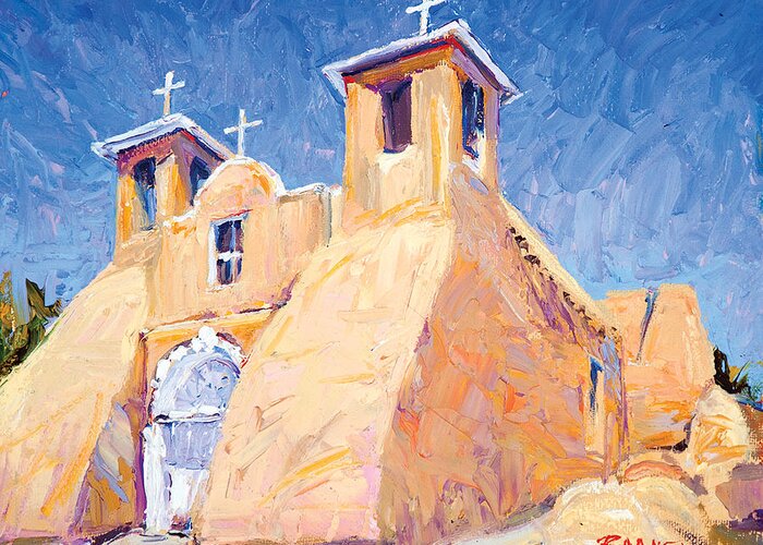Taos Greeting Card featuring the painting Church at Taos by Steven Boone