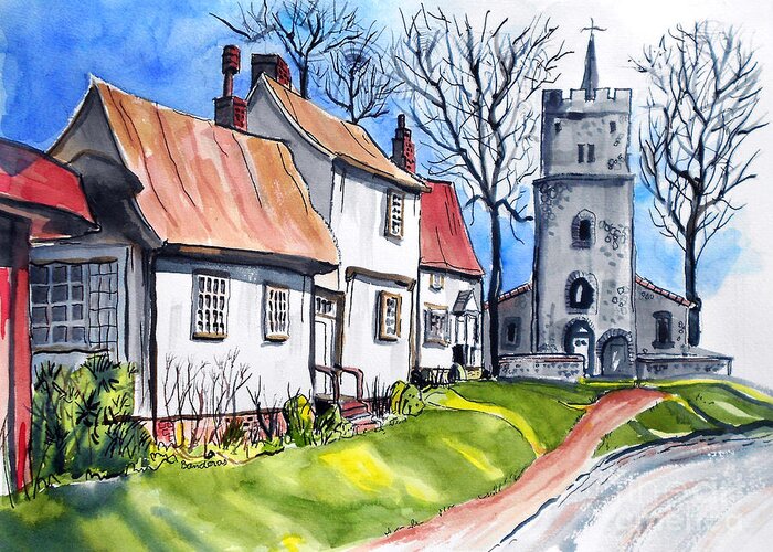Watercolor Greeting Card featuring the painting Church Street by Terry Banderas