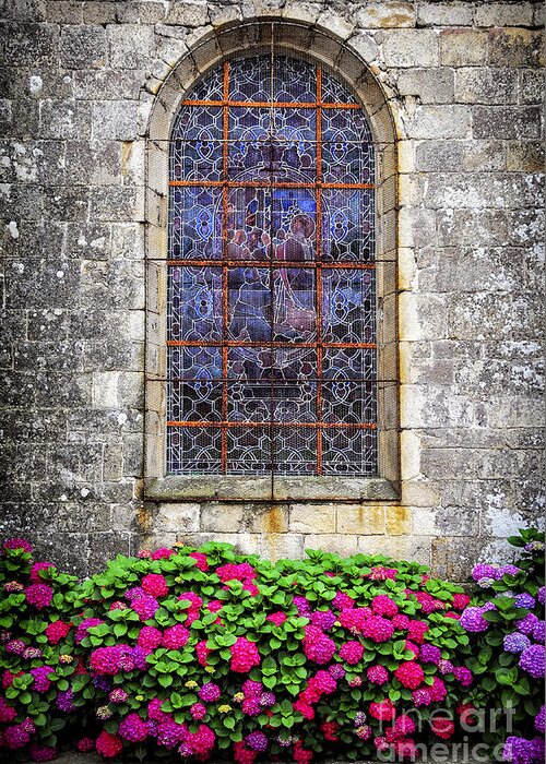 Old Greeting Card featuring the photograph Church window in Brittany by Elena Elisseeva