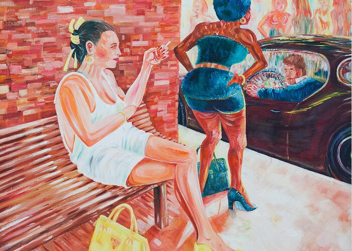 Figurative Greeting Card featuring the painting Cigarette Break by Giovanni Caputo