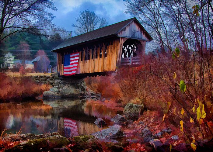 Autumn Greeting Card featuring the photograph CilleyVille covered bridge by Jeff Folger