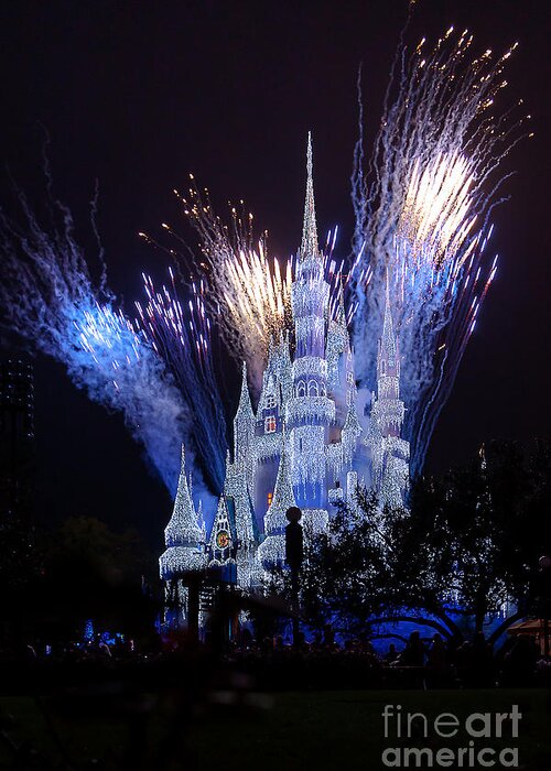 Magic Kingdom Greeting Card featuring the photograph Magic Kingdom Castle Frozen Blue by Andy Myatt