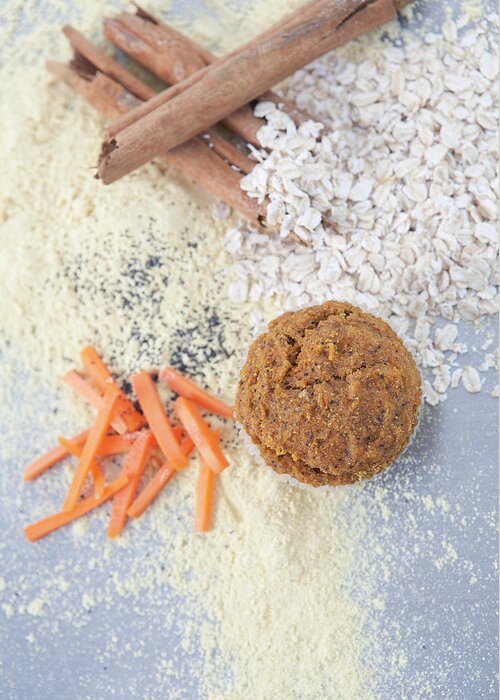 Muffin Greeting Card featuring the photograph Cinnamon, Grains, Nuts And Carrots by Laurie Castelli