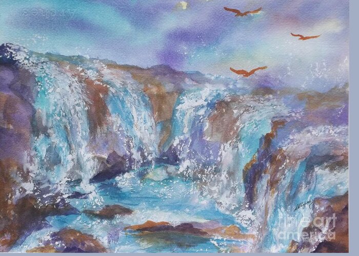 Waterfall Greeting Card featuring the painting Circle of Power by Ellen Levinson