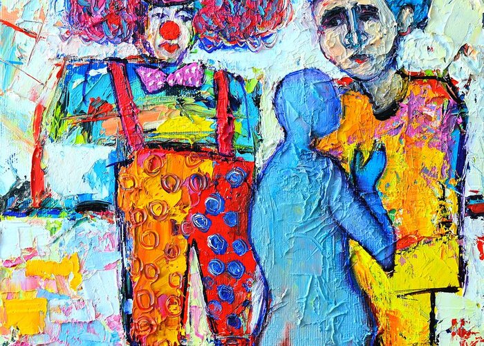 Clown Greeting Card featuring the painting Circus Confidential by Ana Maria Edulescu