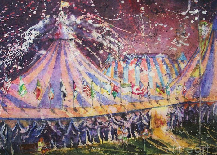 Circus Greeting Card featuring the painting Cirque Magic by Carol Losinski Naylor