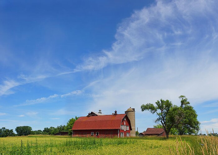 Barn Greeting Card featuring the photograph Cirrus Skies and a Red Barn by Leda Robertson