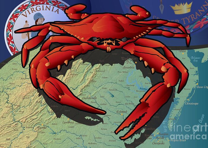 Virginia Greeting Card featuring the digital art Citizen Crab of Virginia by Joe Barsin