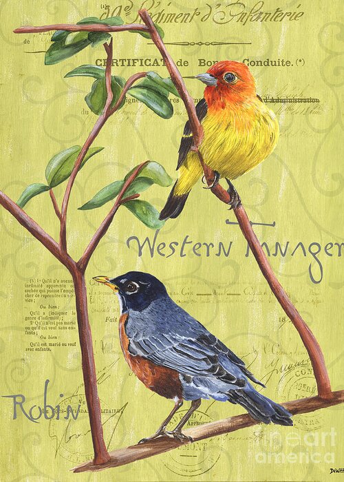 Bird Greeting Card featuring the painting Citron Songbirds 2 by Debbie DeWitt