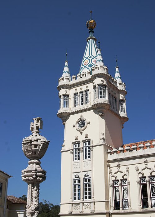 Tower Greeting Card featuring the photograph City Hall in Sintra Portugal by Carl Purcell
