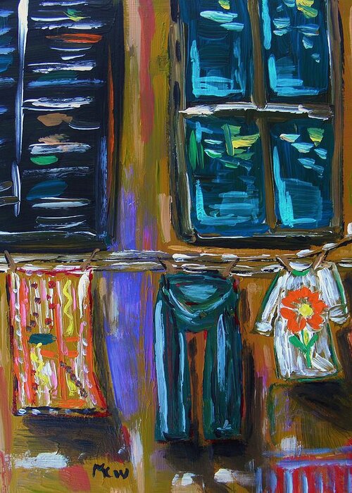 City Greeting Card featuring the painting City Line Fresh Laundry by Mary Carol Williams