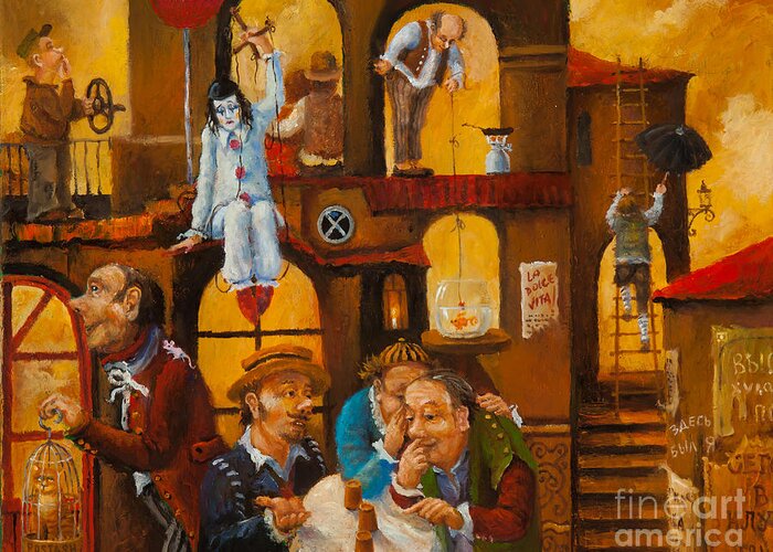 Colourful Greeting Card featuring the painting City of Fools by Igor Postash