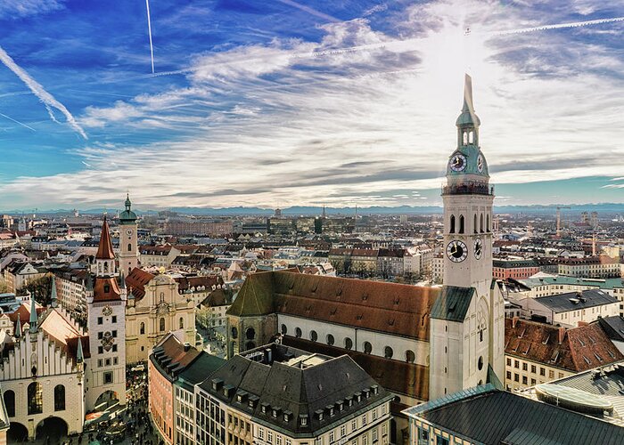 New Town Hall Greeting Card featuring the photograph Cityscape Of Munich by Michael Fellner