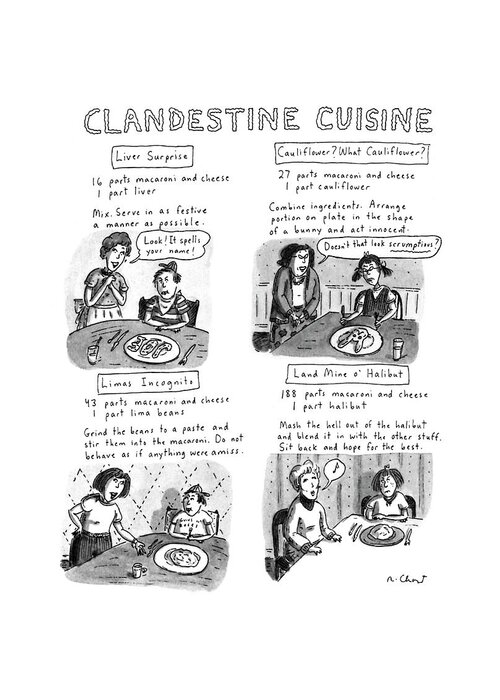 No Caption
Title: Clandestine Cuisine. Series Showing Four Recipes Mothers Can Use To Fool Their Children: Limes Incognito Greeting Card featuring the drawing Clandestine Cuisine by Roz Chast