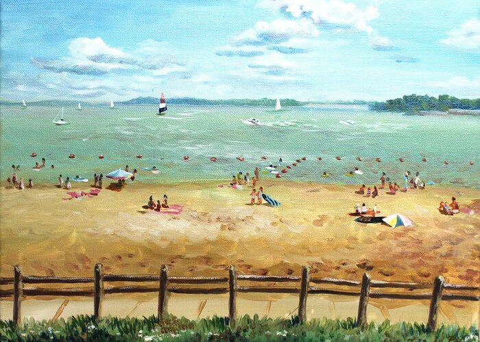 Landscape Greeting Card featuring the painting Carlyle Lake Beach in IL by Ping Yan