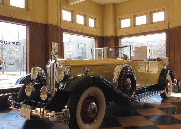 Classic Greeting Card featuring the photograph Classic Packard in Showroom by Eric Switzer