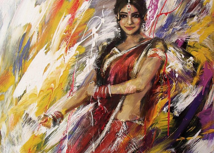 Zakir Greeting Card featuring the painting Classical Dance Art 14 by Maryam Mughal