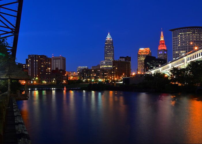 Panorama Greeting Card featuring the photograph Cleveland Panorama by Frozen in Time Fine Art Photography