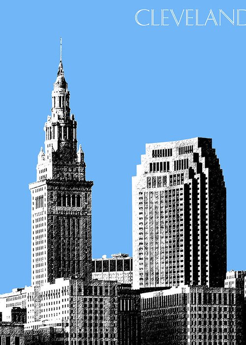Architecture Greeting Card featuring the digital art Cleveland Skyline 1 - Light Blue by DB Artist