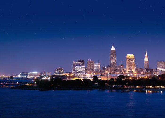 Cleveland Greeting Card featuring the photograph Cleveland Skyline Dusk by John Magyar Photography