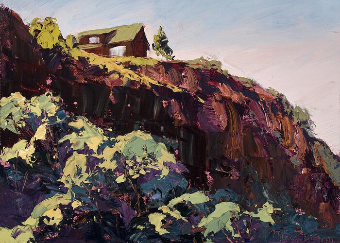 Plein Air Greeting Card featuring the painting Cliff Hanger by Mary Giacomini