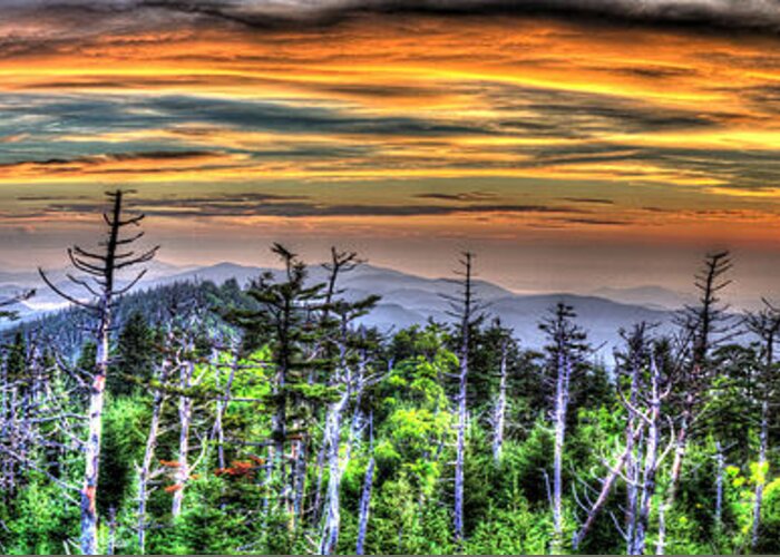 Sunset Greeting Card featuring the photograph Clingmans Sunset Panoramic by Mark Bowmer