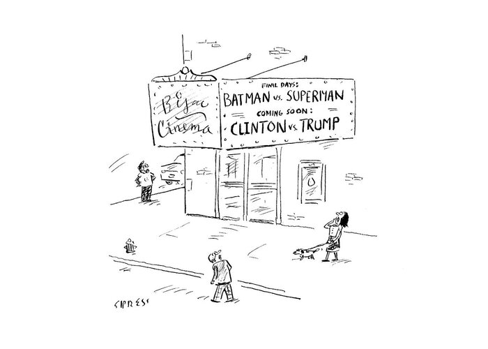 Cartoon Greeting Card featuring the drawing Clinton Vs Trump by David Sipress
