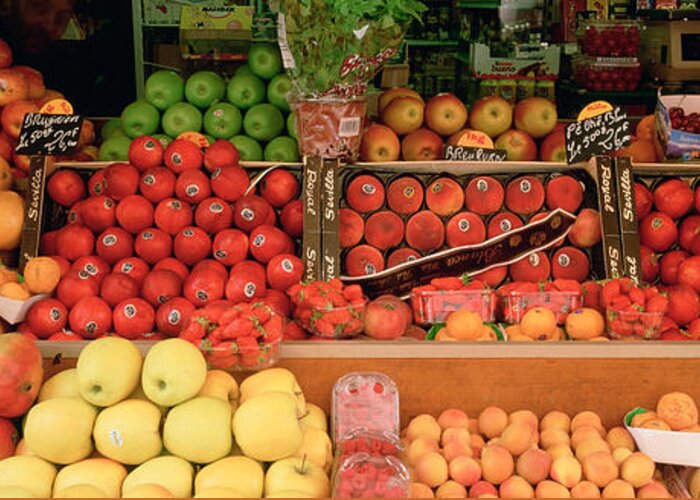 Photography Greeting Card featuring the photograph Close-up Of Fruits In A Market, Rue De by Panoramic Images