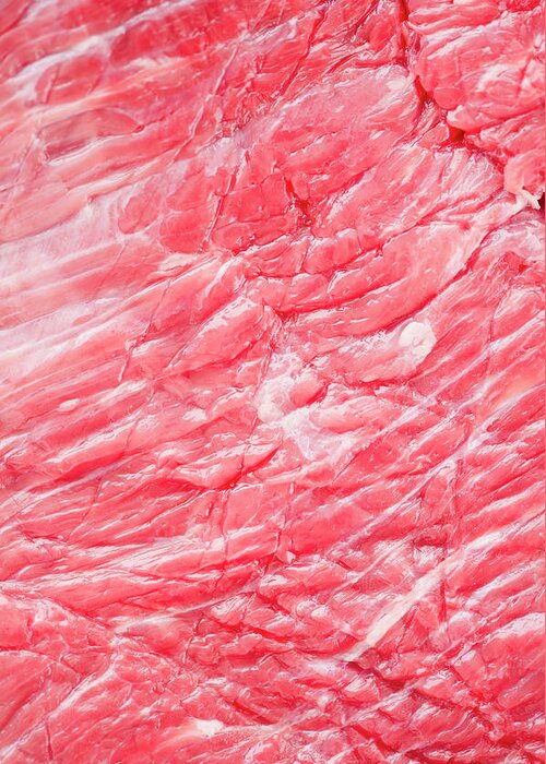 Full Frame Greeting Card featuring the photograph Close Up Of Raw Meat, Studio Shot by Jamie Grill