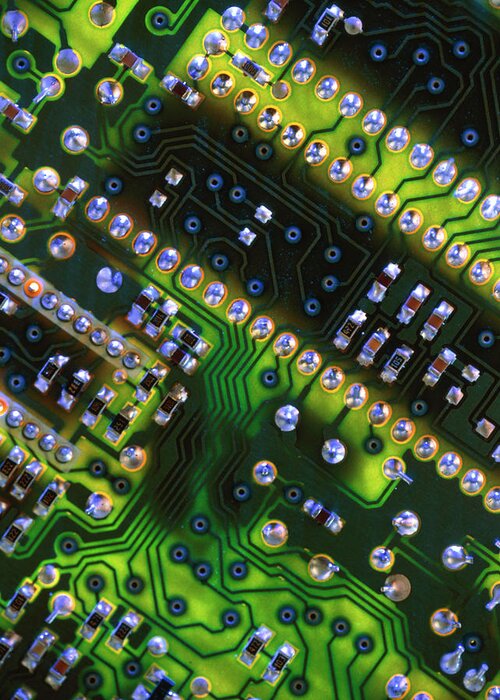 Circuit Board Greeting Card featuring the photograph Close-up Of The Main Circuit Board Of A Computer by Chris Knapton/science Photo Library