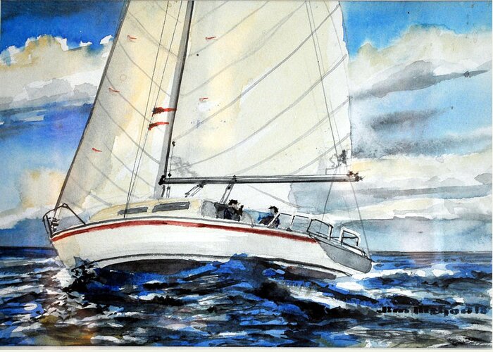 Boat Greeting Card featuring the painting Closehalled by Jim Melton