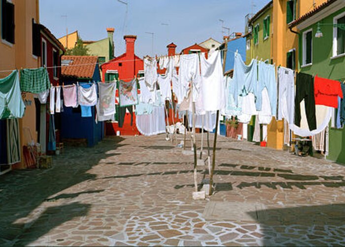 Photography Greeting Card featuring the photograph Clothesline In A Street, Burano by Panoramic Images
