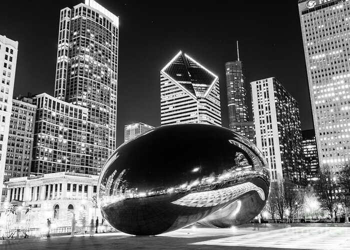 2012 Greeting Card featuring the photograph Cloud Gate Chicago Bean Black and White Picture by Paul Velgos