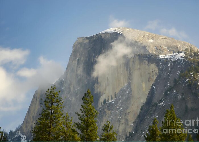 Half Dome Greeting Card featuring the photograph Clouds around Half Dome by Jim And Emily Bush