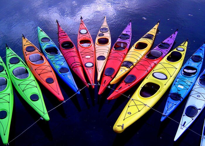 Kayak Greeting Card featuring the photograph Clustered Kayaks by Owen Weber