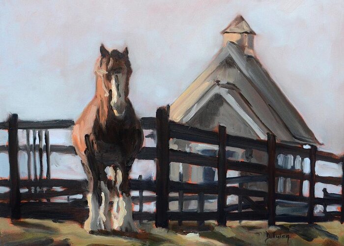 Virginia Greeting Card featuring the painting Clydesdale at Hermitage Hill Farm and Stables by Donna Tuten