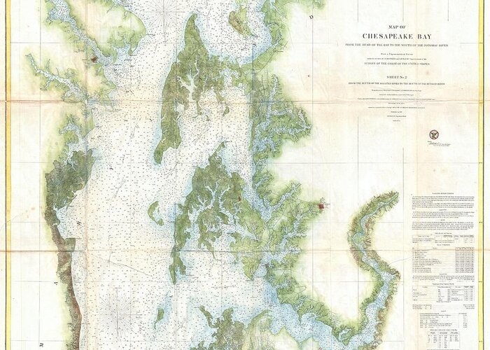  Greeting Card featuring the photograph Coast Survey Chart or Map of the Chesapeake Bay by Paul Fearn