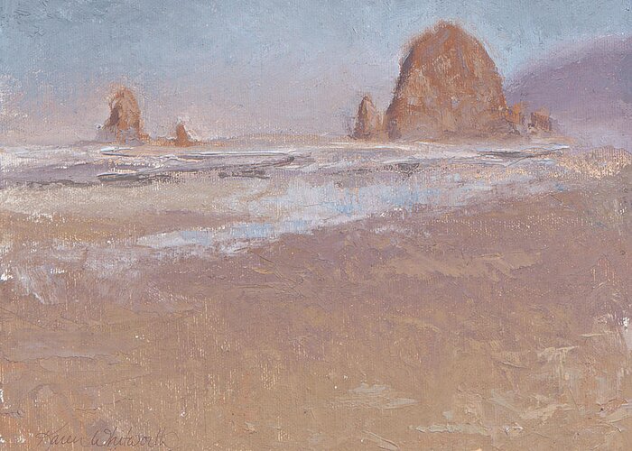 Beach Greeting Card featuring the painting Coastal Escape Cannon Beach Oregon and Haystack Rock by K Whitworth