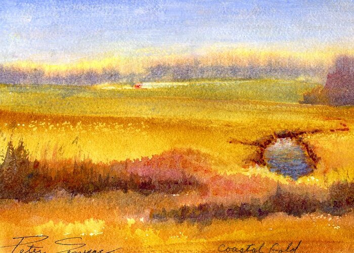 Watercolor. Acrylic Greeting Card featuring the painting Coastal Gold by Peter Senesac