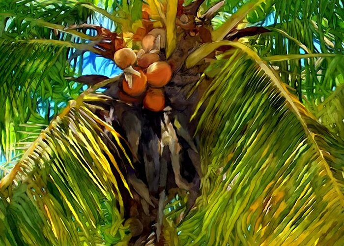 Coconut Palm Tree Greeting Card featuring the painting Coconut Palm Tree by Stephen Jorgensen