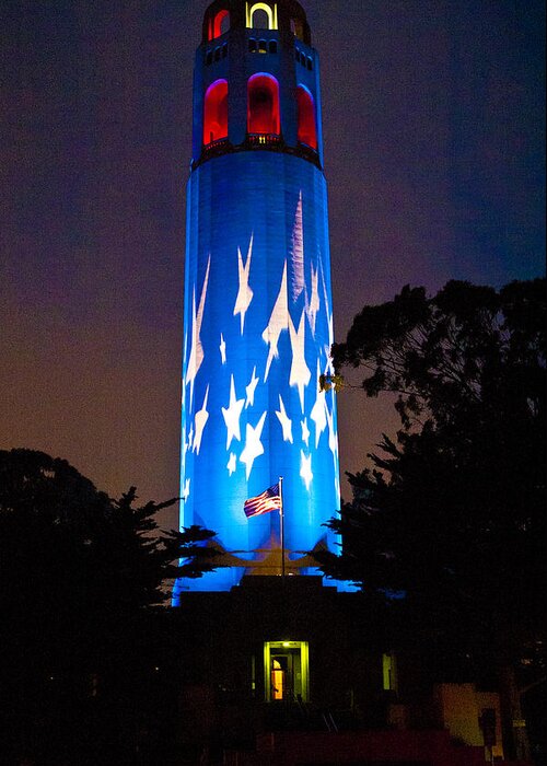 Coit Tower Greeting Card featuring the photograph Coit Tower on the Anniversary of 9/11 by Her Arts Desire