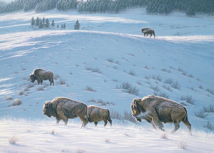 Wildlife Greeting Card featuring the painting Cold Day at Lamar by Paul Krapf
