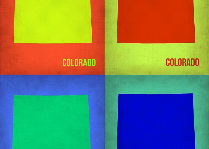 Colorado Map Greeting Card featuring the painting Colorado Pop Art Map 2 by Naxart Studio