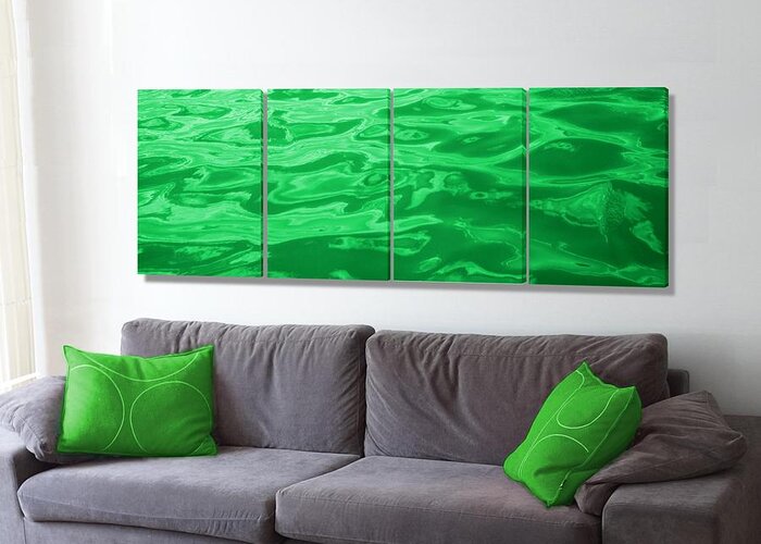 Multi Panel Greeting Card featuring the photograph Colored Green Wave on Wall by Stephen Jorgensen