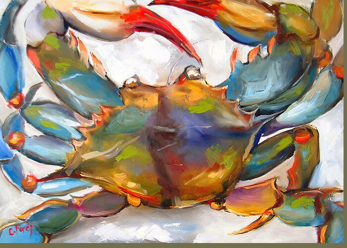 Crab Greeting Card featuring the painting Colorful Blue by Carole Foret