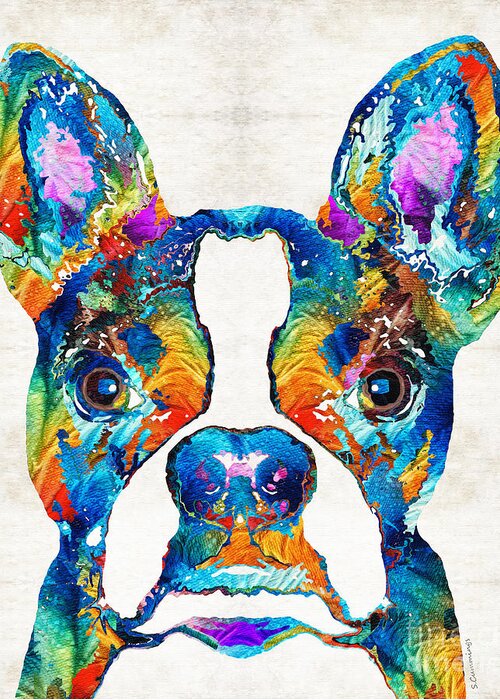Boston Terrier Greeting Card featuring the painting Colorful Boston Terrier Dog Pop Art - Sharon Cummings by Sharon Cummings
