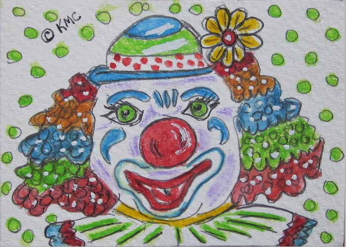 Colorful Greeting Card featuring the painting Colorful Clown by Kathy Marrs Chandler