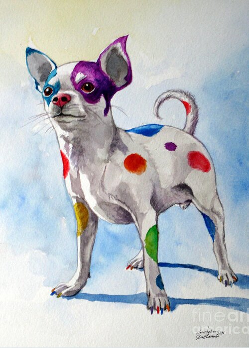 Chihuahua Greeting Card featuring the painting Colorful Dalmatian Chihuahua by Christopher Shellhammer
