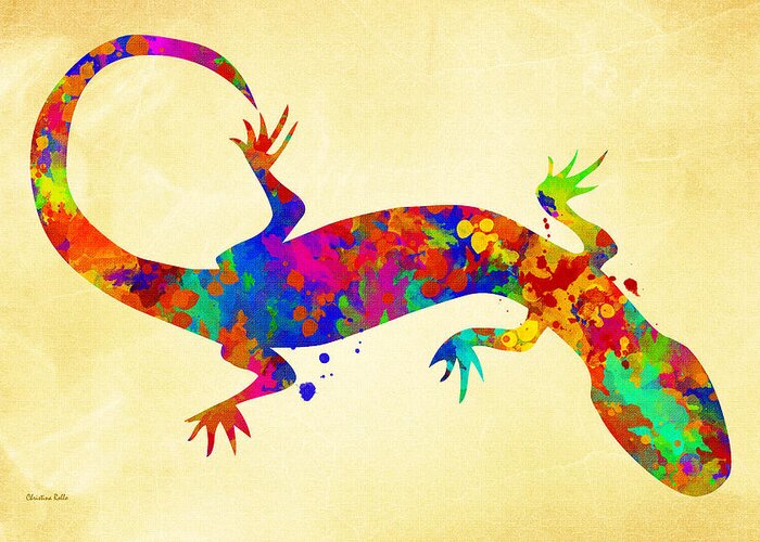 Gecko Greeting Card featuring the mixed media Gecko Watercolor Art by Christina Rollo